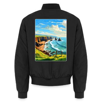 Hartland Quay Devon Vintage Reiseplakat Souvenir - Unisex Bomberjacke - Schwarz - Hinten - AI Model Male 185 light (185cm)