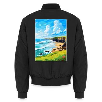 Bude Cornwall, England, Vereinigtes Königreich, Reiseposter, Souvenir - Unisex Bomberjacke - Schwarz - Hinten - AI Model Male 185 light (185cm)
