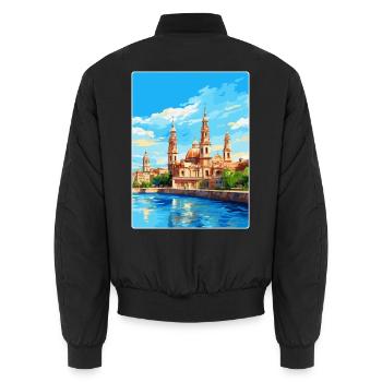 Saragosse Espagne Affiche de voyage vintage Souvenir WPA - Bomber unisexe - noir - Dos - AI Model Male 185 light (185cm)
