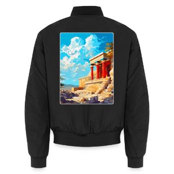 Knossos Palast Griechenland Vintage Reiseplakat WPA - Unisex Bomberjacke - Schwarz - Hinten - AI Model Male 185 light (185cm)