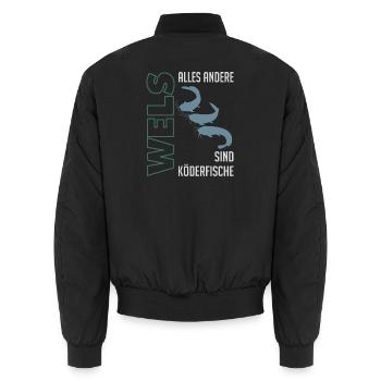 Wels angeln Waller fischen Sportfischen auf Wels - Unisex Bomberjacke - Schwarz - Hinten - AI Model Male 185 light (185cm)