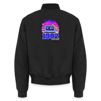 Vintage 40th Birthday 40 Years 1982 Pop Cassette - Unisex Bomber Jacket - black - Back - AI Model Male 185 light (185cm)