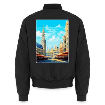 Brüssel Belgien Vintage Reiseplakat Souvenir - Unisex Bomberjacke - Schwarz - Hinten - AI Model Male 185 light (185cm)