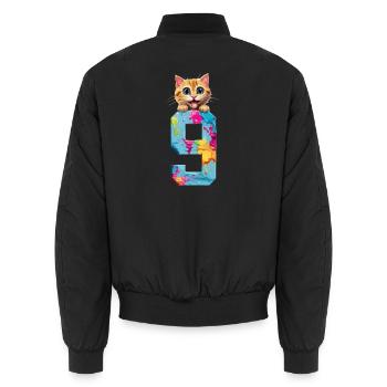 9 YEARS OLD CAT 9TH BIRTHDAY - Unisex Bomber Jacket - black - Back - AI Model Male 185 light (185cm)