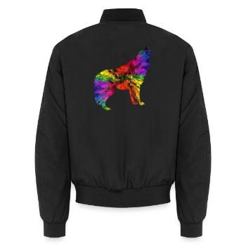 Wolf Regenbogen - Unisex Bomberjacke - Schwarz - Hinten - AI Model Male 185 light (185cm)