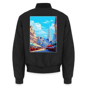 Brussels Belgium Vintage Travel Poster Souvenir - Unisex Bomber Jacket - black - Back - AI Model Male 185 light (185cm)