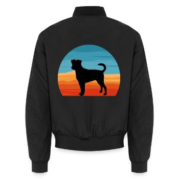 Dänischer schwedischer Bauernhund Hund Silhouette Retro Sonnenuntergang - Unisex Bomberjacke - Schwarz - Hinten - AI Model Male 185 light (185cm)