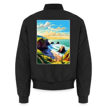 Hartland Quay Devon Vintage Reiseplakat Souvenir - Unisex Bomberjacke - Schwarz - Hinten - AI Model Male 185 light (185cm)