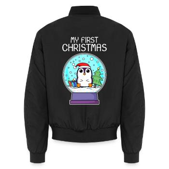 My first Christmas Baby Pinguin Weihnachten - Unisex Bomberjacke - Schwarz - Hinten - AI Model Male 185 light (185cm)