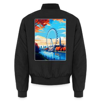 London Eye England Uk Vintage Reiseposter WPA - Unisex Bomberjacke - Schwarz - Hinten - AI Model Male 185 light (185cm)
