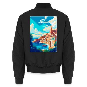 Valletta Malta Vintage Travel Poster Souvenir WPA - Unisex Bomber Jacket - black - Back - AI Model Male 185 light (185cm)