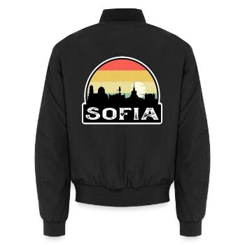 Sofia Bulgarien Flagge Skyline Reise-Souvenir - Unisex Bomberjacke - Schwarz - Hinten - AI Model Male 185 light (185cm)