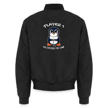 Premier bébé joueur 1 bébé pingouin enceinte - Bomber unisexe - noir - Dos - AI Model Male 185 light (185cm)