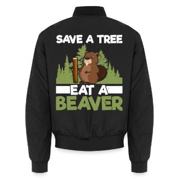 Rettet einen Baum, esst einen Biber Wildtier Tier - Unisex Bomberjacke - Schwarz - Hinten - AI Model Male 185 light (185cm)