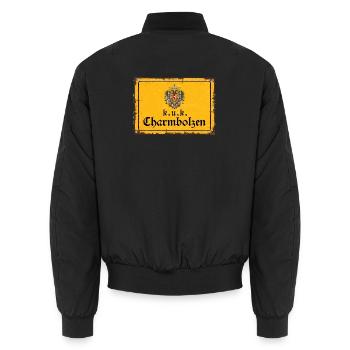 Vintage Österreich k.u.k. Charmbolzen - Unisex Bomberjacke - Schwarz - Hinten - AI Model Male 185 light (185cm)