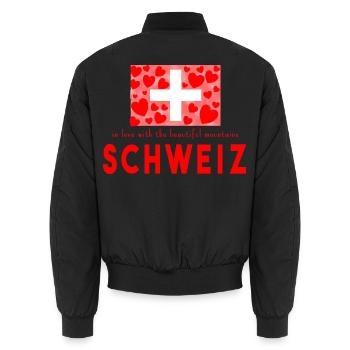 Schweiz Herzen - Unisex Bomberjacke - Schwarz - Hinten - AI Model Male 185 light (185cm)