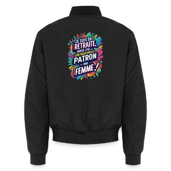 Retraite: Nouveau Patron Ma Femme - Bomber unisexe - noir - Dos - AI Model Male 185 light (185cm)