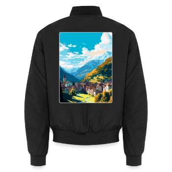 Sion Switzerland Vintage Travel Poster Souvenir - Unisex Bomber Jacket - black - Back - AI Model Male 185 light (185cm)