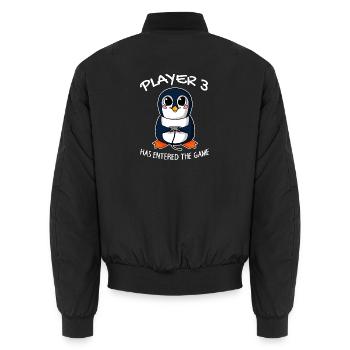 Drittes Kind Spieler 3 Schwanger Baby Pinguin - Unisex Bomberjacke - Schwarz - Hinten - AI Model Male 185 light (185cm)