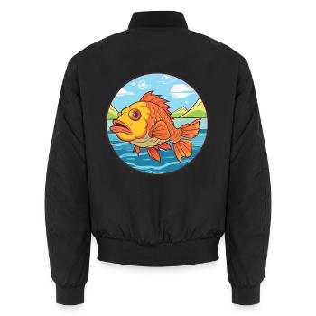 Fisch Aquarell Karikatur Kawaii Clipart Tier - Unisex Bomberjacke - Schwarz - Hinten - AI Model Male 185 light (185cm)