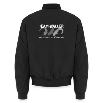 Wels angeln Waller fischen Team Waller - Unisex Bomberjacke - Schwarz - Hinten - AI Model Male 185 light (185cm)