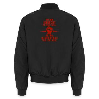 Rebellious Red – Grunge-Style Resistance - Unisex Bomber Jacket - black - Back - AI Model Male 185 light (185cm)