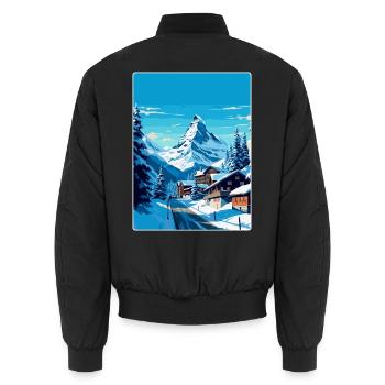 Zermatt Switzerland Vintage Travel Poster Souvenir - Unisex Bomber Jacket - black - Back - AI Model Male 185 light (185cm)