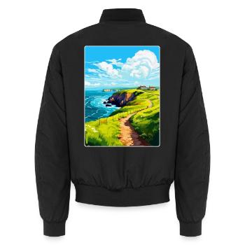 St Davids Head Wales Uk Reise Poster Souvenir WPA - Unisex Bomberjacke - Schwarz - Hinten - AI Model Male 185 light (185cm)
