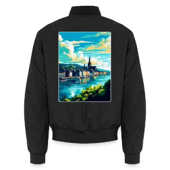 Coblence Allemagne Affiche de voyage vintage Souvenir WPA - Bomber unisexe - noir - Dos - AI Model Male 185 light (185cm)
