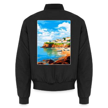Portscatho Cornwall England Vereinigtes Königreich Reiseposter WPA - Unisex Bomberjacke - Schwarz - Hinten - AI Model Male 185 light (185cm)