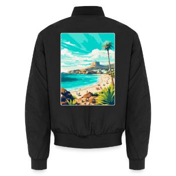 Gran Canaria Spain Vintage Travel Poster Souvenir - Unisex Bomber Jacket - black - Back - AI Model Male 185 light (185cm)