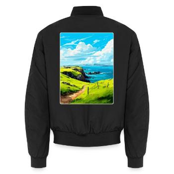 Isle Of Scalpay Schottland Vereinigtes Königreich Vintage Reiseposter - Unisex Bomberjacke - Schwarz - Hinten - AI Model Male 185 light (185cm)