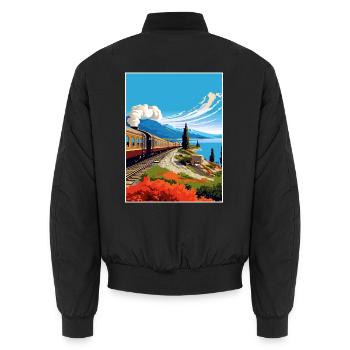 Orient Express Europa Deko Vintage Reiseposter - Unisex Bomberjacke - Schwarz - Hinten - AI Model Male 185 light (185cm)