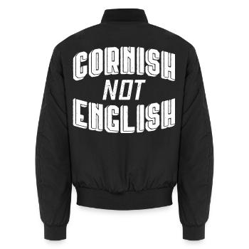 Cornish Not English - Unisex Bomber Jacket - black - Back - AI Model Male 185 light (185cm)
