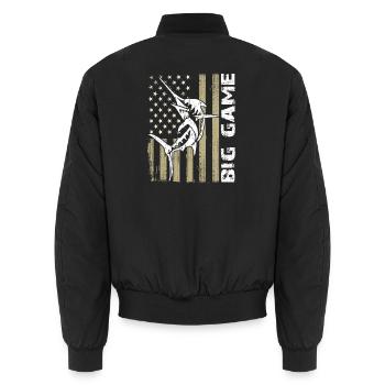 Jumping Marlin with US flag Deep Sea Fishing - Unisex Bomber Jacket - black - Back - AI Model Male 185 light (185cm)