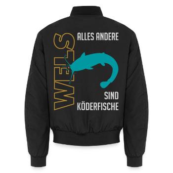 Angeln Waller fischen Sportfischen auf Wels - Unisex Bomberjacke - Schwarz - Hinten - AI Model Male 185 light (185cm)