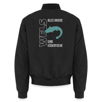Wels angeln Waller fischen Sportfischen auf Wels - Unisex Bomberjacke - Schwarz - Hinten - AI Model Male 185 light (185cm)