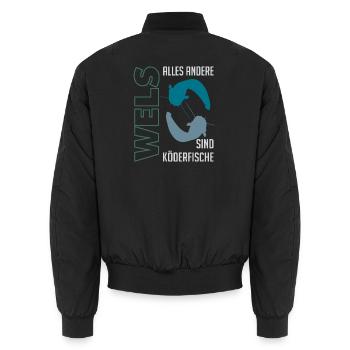 Wels angeln Waller fischen Sportfischen auf Wels - Unisex Bomberjacke - Schwarz - Hinten - AI Model Male 185 light (185cm)