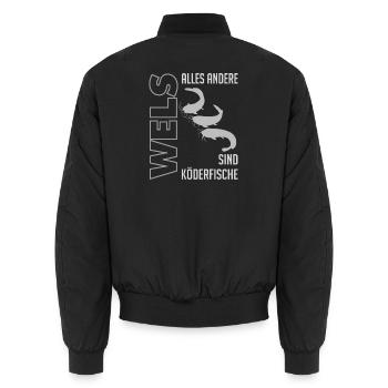 Wels angeln Waller fischen Sportfischen auf Wels - Unisex Bomberjacke - Schwarz - Hinten - AI Model Male 185 light (185cm)