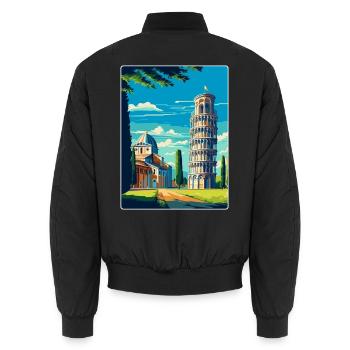 Pisa Italy Vintage Travel Poster Souvenir Souvenir - Unisex Bomber Jacket - black - Back - AI Model Male 185 light (185cm)