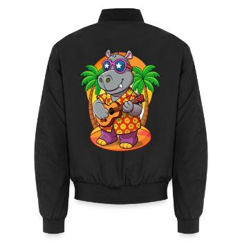 Drôle Hippo Dessin Animé Plage D’été Lunettes De Soleil Guitare - Bomber unisexe - noir - Dos - AI Model Male 185 light (185cm)
