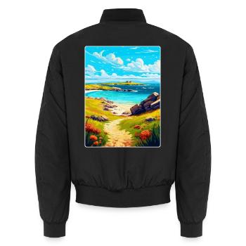 Isles Of Scilly Uk Vintage Travel Poster Souvenir - Unisex Bomber Jacket - black - Back - AI Model Male 185 light (185cm)