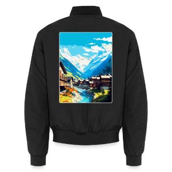 Sölden Österreich Vintage Reiseplakat Souvenir WPA - Unisex Bomberjacke - Schwarz - Hinten - AI Model Male 185 light (185cm)