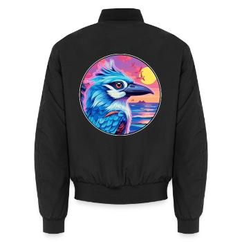 Blauer Eichelhäher Buntes Aquarell Cartoon Kawaii Tier - Unisex Bomberjacke - Schwarz - Hinten - AI Model Male 185 light (185cm)