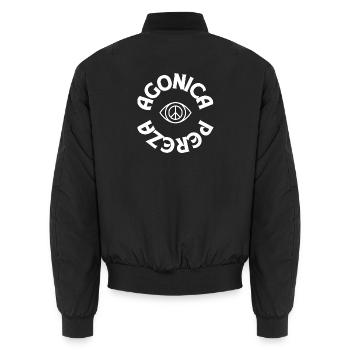 Peace Symbol Eye – AGONICA – Retro Hippie Festival - Unisex Bomberjacke - Schwarz - Hinten - AI Model Male 185 light (185cm)