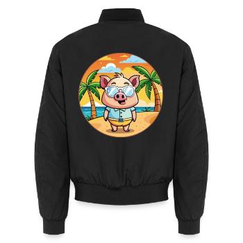 Schwein Lustige Cartoon Sommer Strand Sonnenbrille - Unisex Bomberjacke - Schwarz - Hinten - AI Model Male 185 light (185cm)