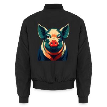 Schwein Cartoon Figur Buntes Haustier Tier - Unisex Bomberjacke - Schwarz - Hinten - AI Model Male 185 light (185cm)