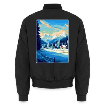 Kitzbuhel Austria Vintage Travel Poster Souvenir - Unisex Bomber Jacket - black - Back - AI Model Male 185 light (185cm)