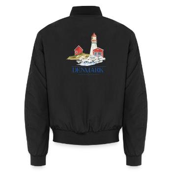 Phare du Danemark tiny house au bord de la mer - Bomber unisexe - noir - Dos - AI Model Male 185 light (185cm)