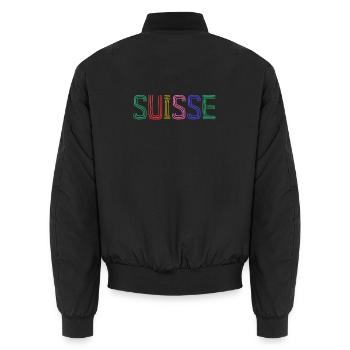 SUISSE. PAYS. GENEVE. HUMOUR. DRAPEAU. GENEVE - Bomber unisexe - noir - Dos - AI Model Male 185 light (185cm)
